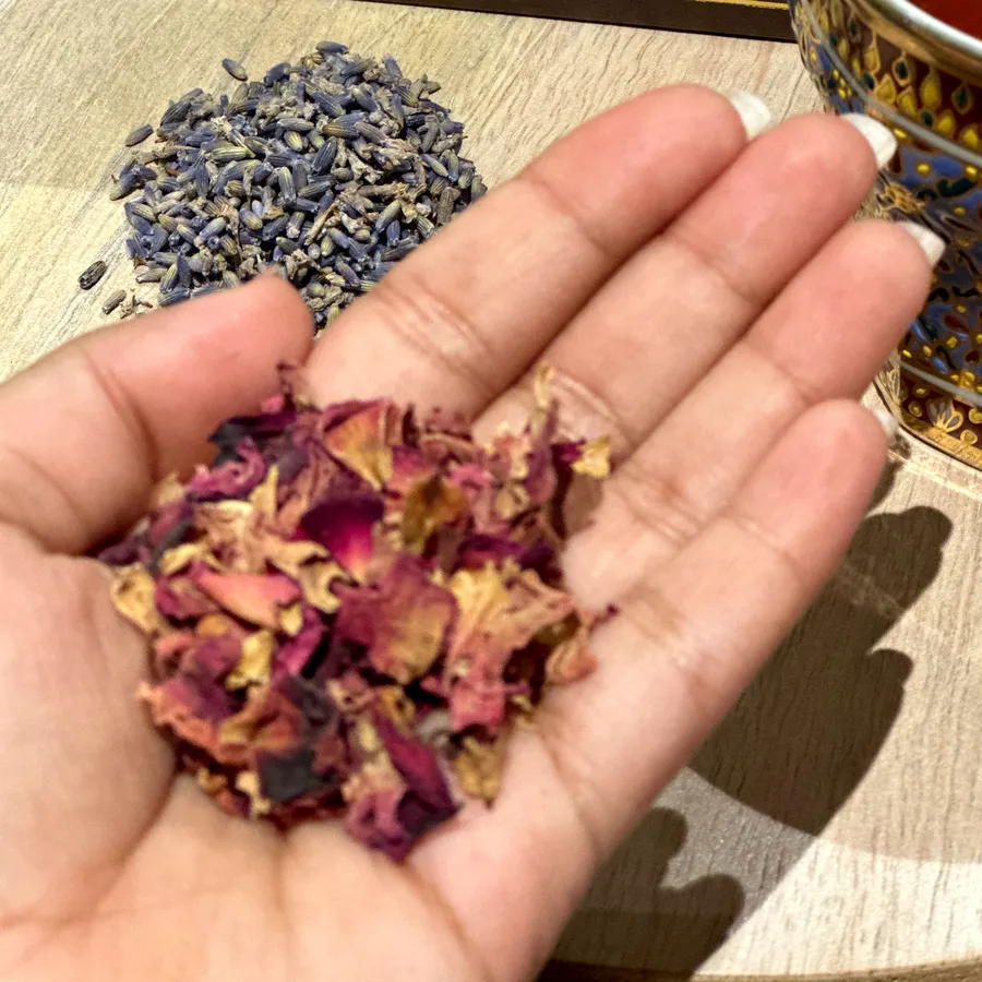 A handful of dried rose petals